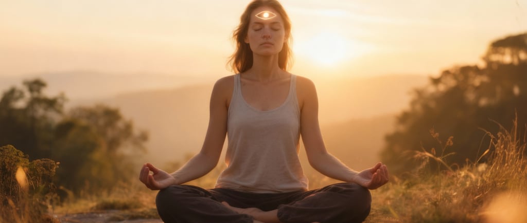 Woman practicing spiritual awakening meditation at sunrise with mindful breathing technique