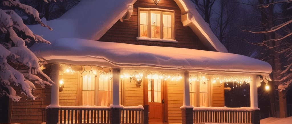 Maison sous la neige pendant la trêve hivernale, symbolisant chaleur et sécurité