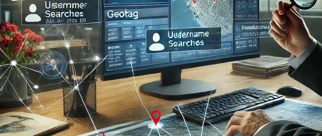 Investigator working on a case using OSINT and social media techniques