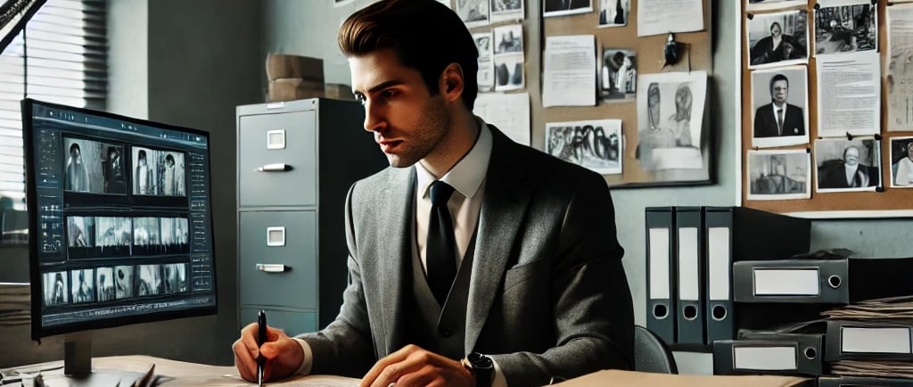 a man in a suit and tie is sitting at a desk