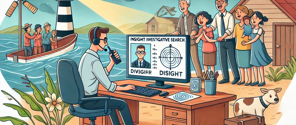 a man sitting at a desk with a computer screen showing a search for a missing man