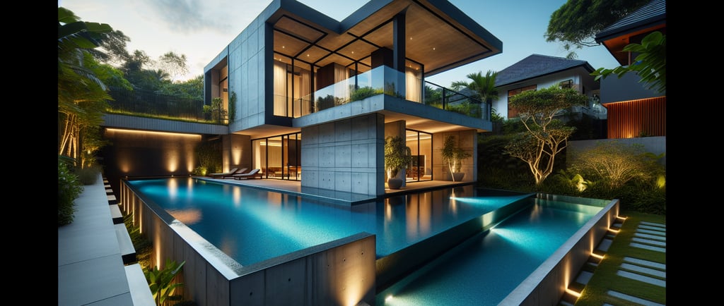 a house with a pool and a pool