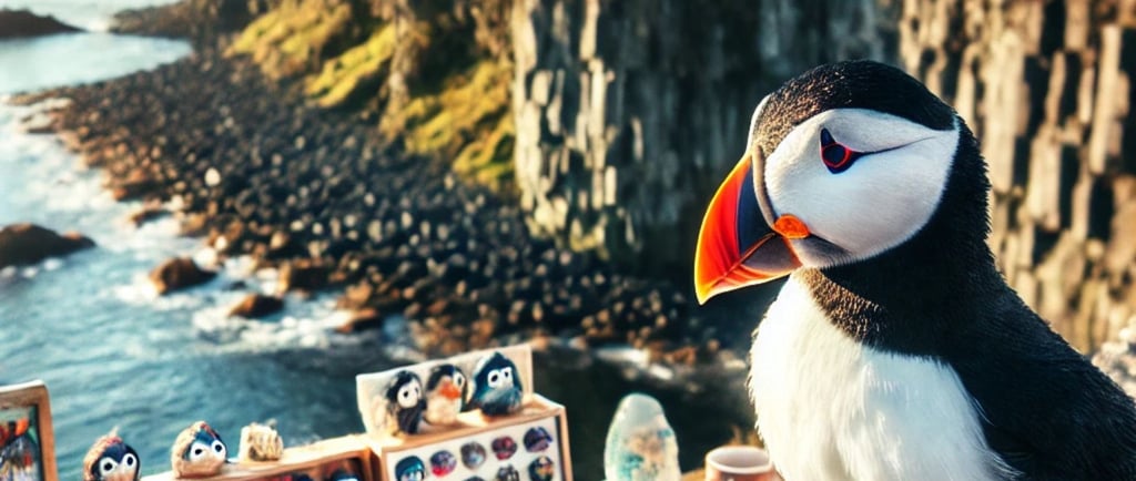 foto artistica do puffin da islandia mostrando souvenirs