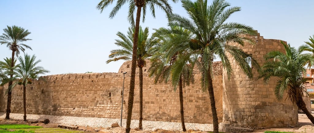 Vista das palmerias no páliacio do Fort, em Aqaba.