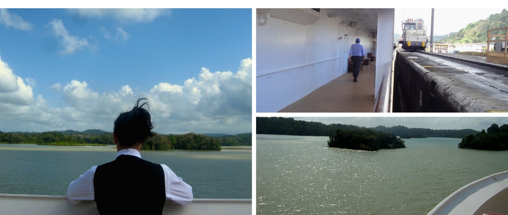 Autora contemplando a travessia do Canal do Panamá