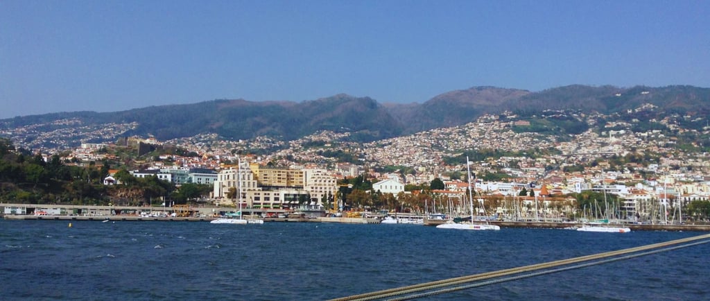 foto do navio ancorado em Funchal com vista para a cidade