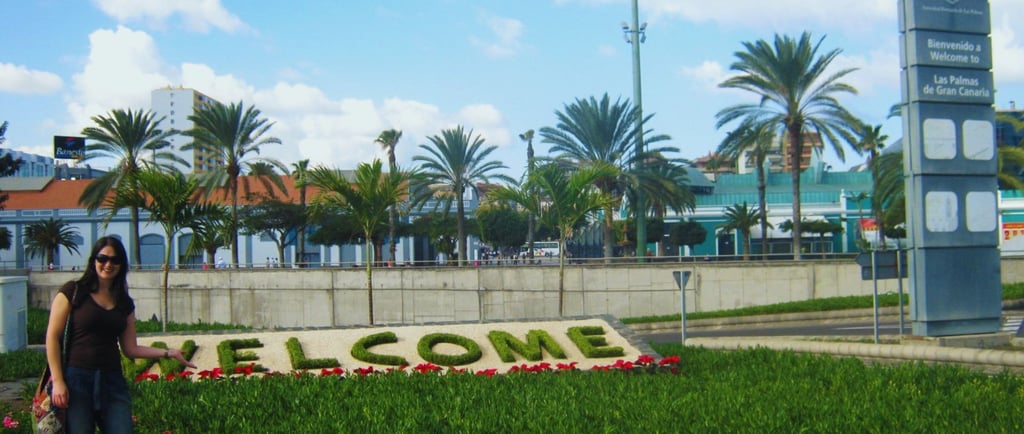 foto da autora no porto de las palmas em gran canaria