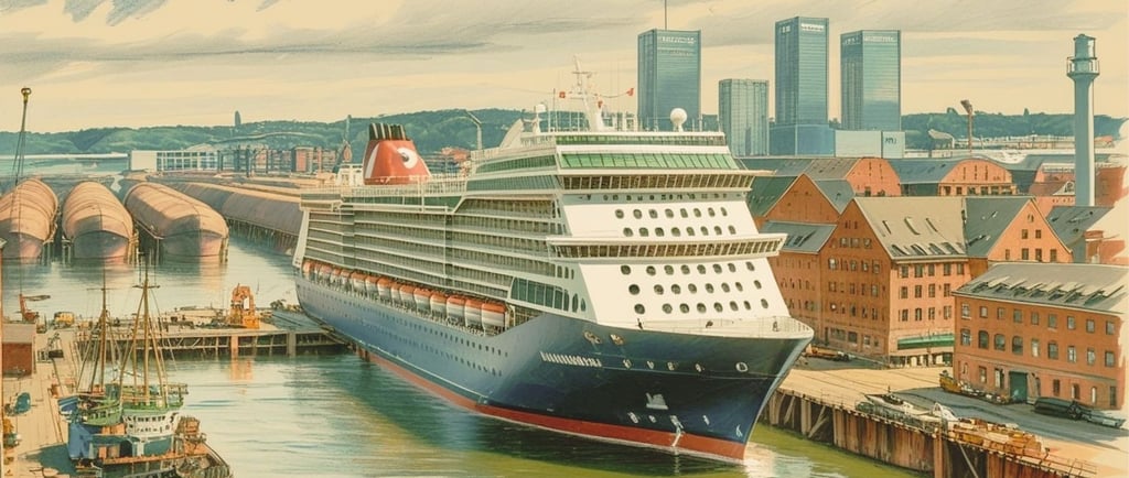 Navio ancorado no porto de Hamburgo.