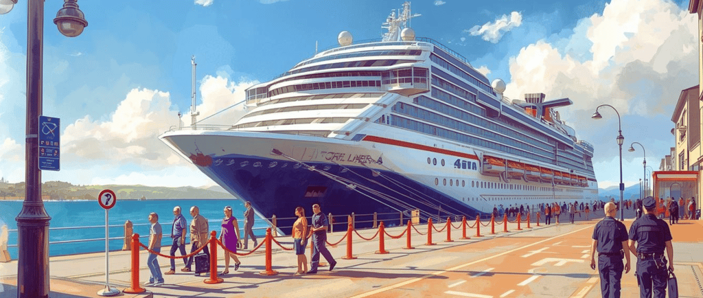 Passageiros de cruzeiro caminhando com segurança em portos do Mar do Norte