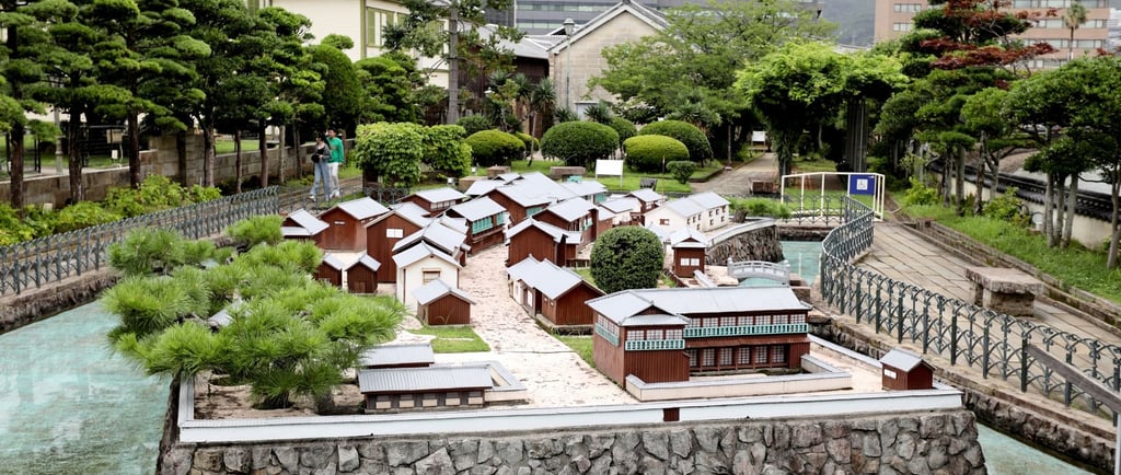 Maquetes históricas na ilha Dejima, mostrando como era a antiga ilha holandesa em Nagasaki.