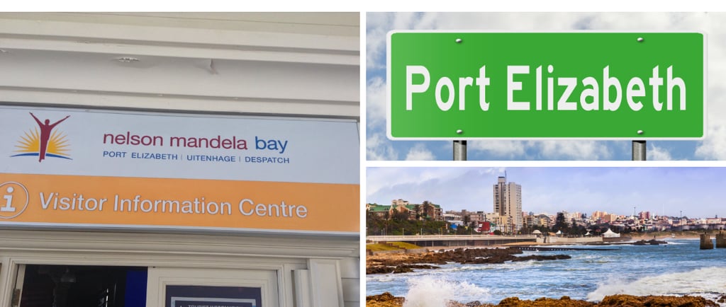 Vista da orla de Port Elizabeth, em Nelson Mandela Bay, com a cidade ao fundo
