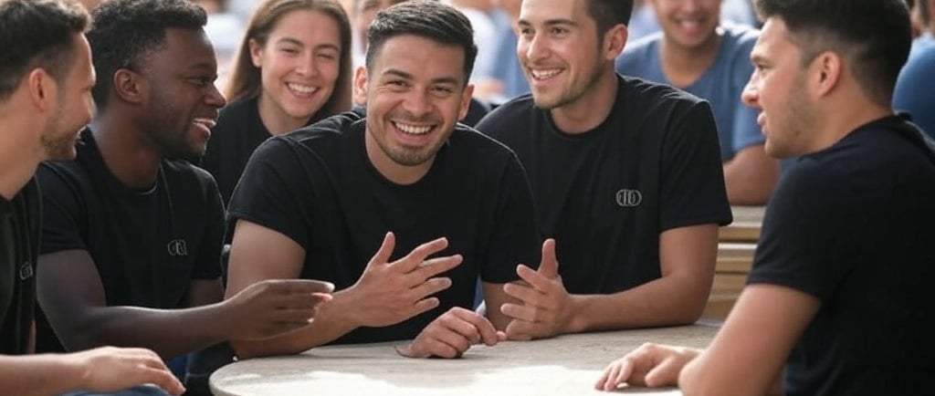a group of people sitting around a table