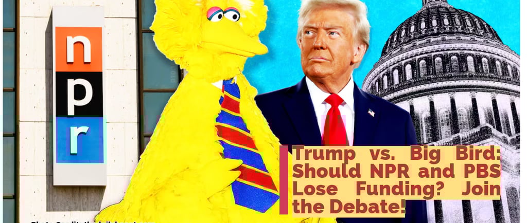 a big birdy is holding a sign that says trump