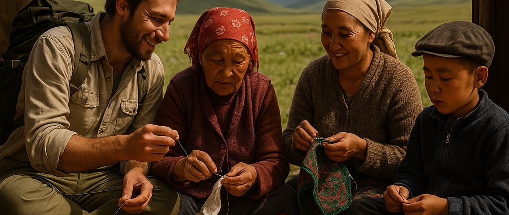 Traveler sharing a life moment with a remote rural community.