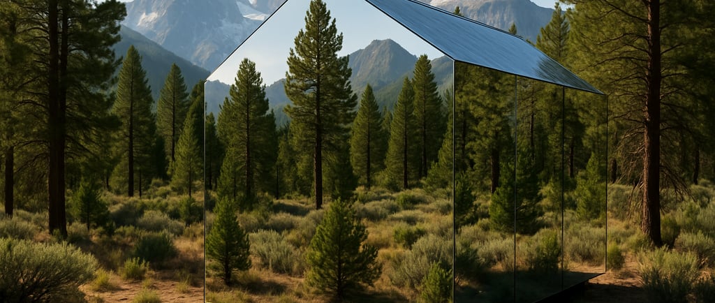Mirror house blending perfectly into a natural landscape.