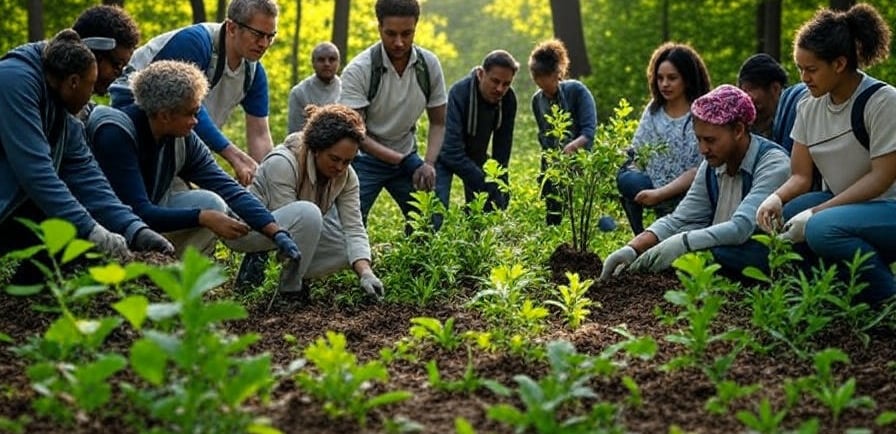 Travelers participating in a local ecological project.