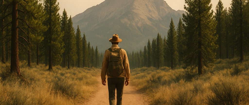 Traveler walking silently through nature, deep in introspection.