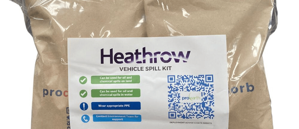 a bespoke vehicle spill kit for Heathrow airport, a clip close bag filled with procleansorb granules & absorbent socks