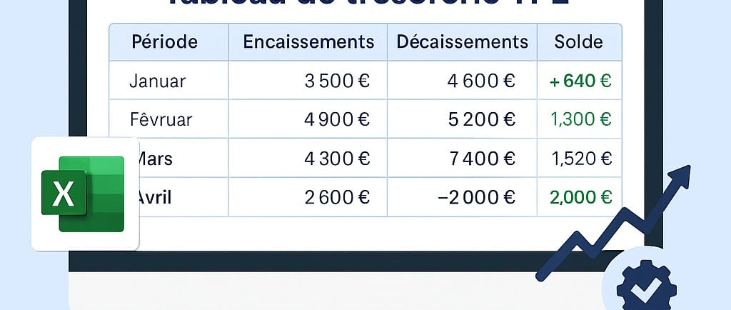 Tableau de trésorerie TPE présenté sur écran, tutoriel simple pour créer un tableau Excel avec encai