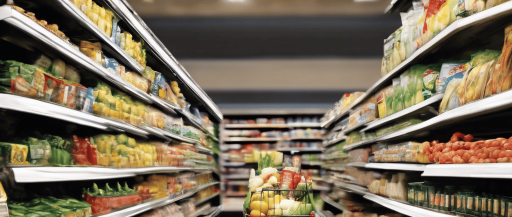 Grocery cart in the store isle