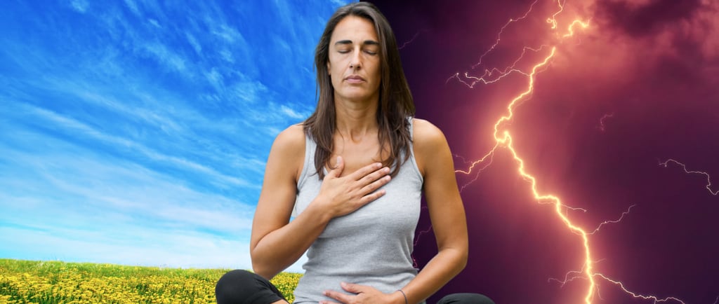 a woman sitting in a field with lightning bolt bolt bolt bolt bolt bolt bolt bolt