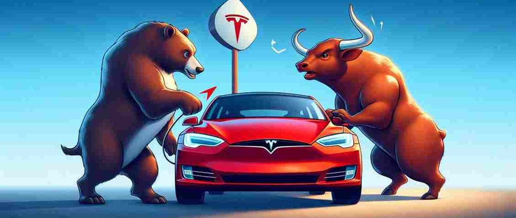 Ein Tesla mit einem Bullen und einem Bären