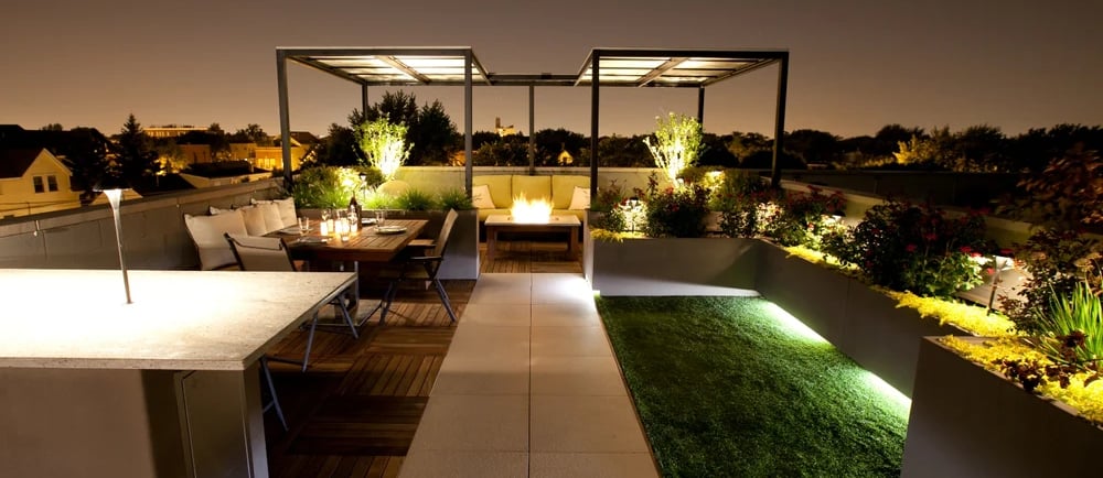 Modern rooftop terrace garden landscaping in Bangalore for home and villa spaces