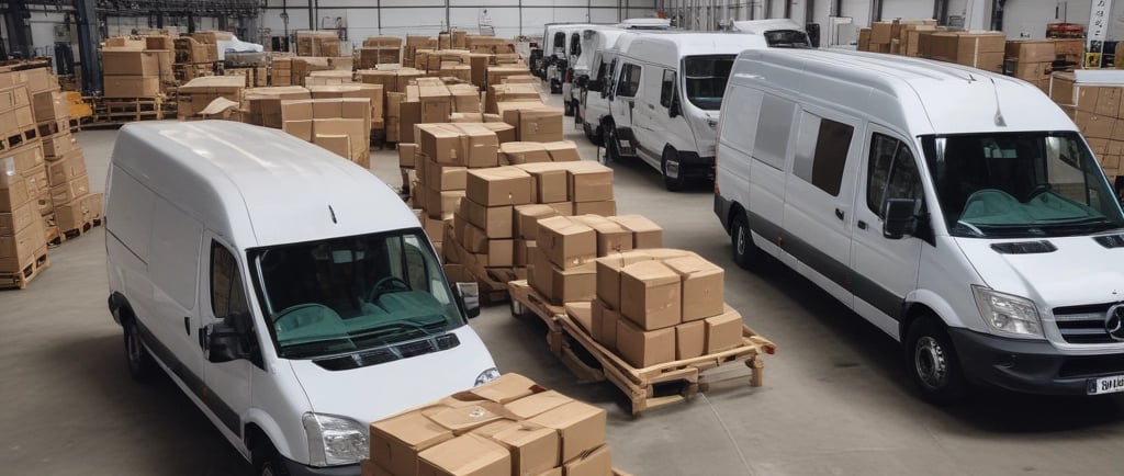 a group of three vans parked in a warehouse