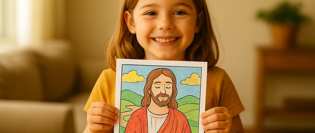 littel girl showing jesus colored page