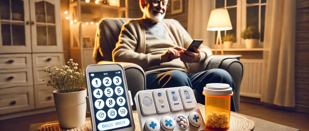 a senior sitting on a couch with a remote control