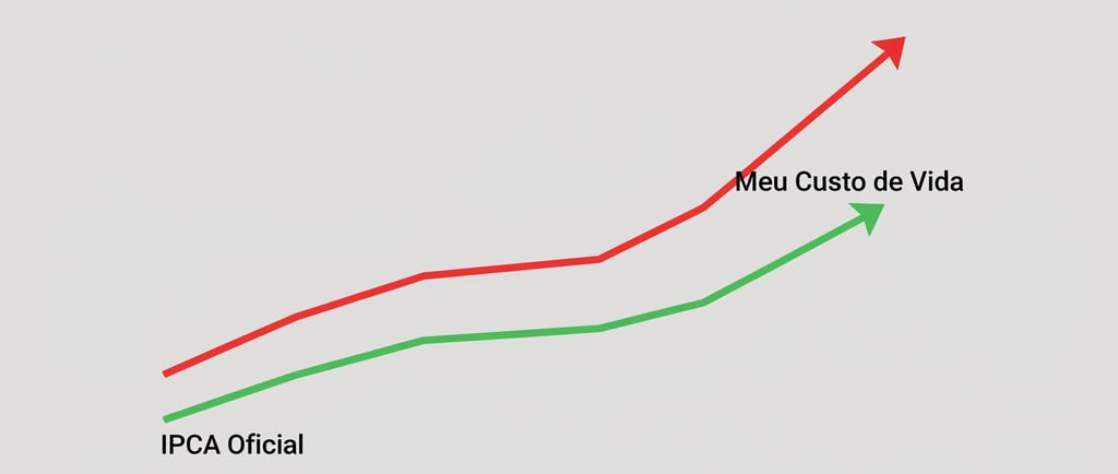 Gráfico que ilustra o conceito de inflação pessoal, mostrando a diferença entre a linha do IPCA Ofic