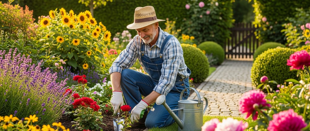 man weeding in garden