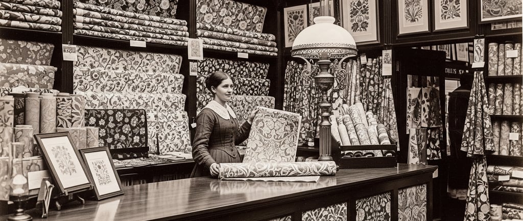 19th century decor shop showing william morris floral patterns