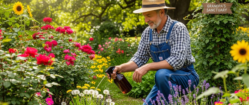 man shows the power of vinegar in the garden