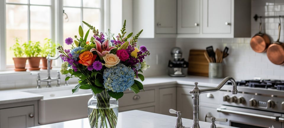 beautiful bouquet on kitchen top 