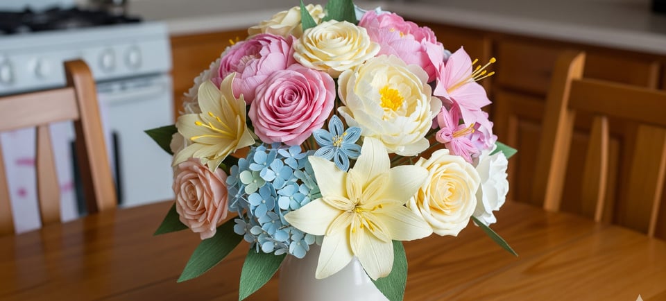 colorful paper flowers bouquet on table
