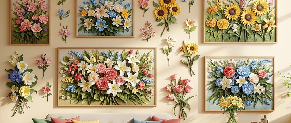 pressed flower art framed on wall