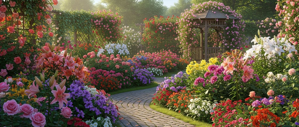 beatiful flower garden with winding path
