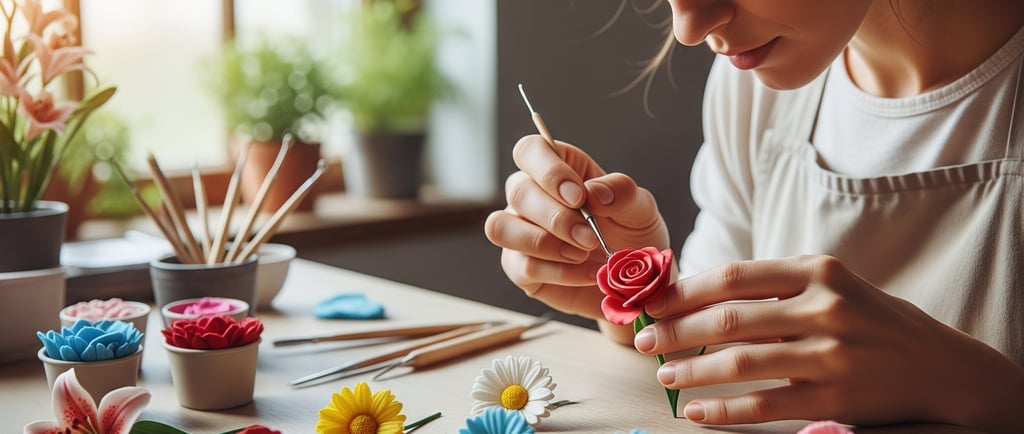 woman making a flower clay project