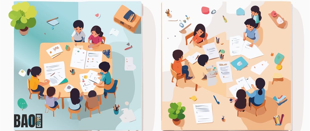 Niños y adultos utilizando actividades imprimibles en un aula o sala de formación - BAOcoffer