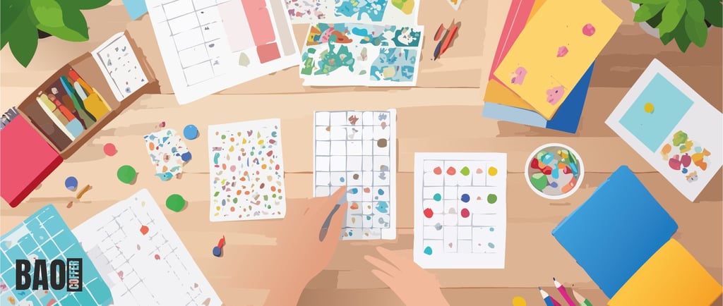 Mano adulta eligiendo entre packs de actividades imprimibles para niños y adultos - BAOcoffer