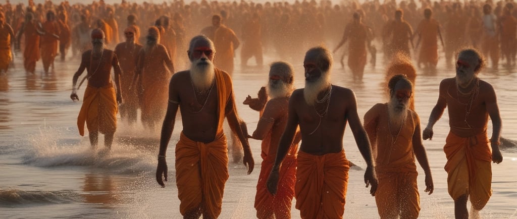Sadhus taking a dip at MahaKumbh