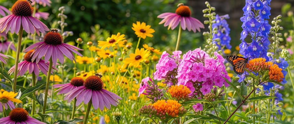 summer perennial plants and flowers growing in the garden