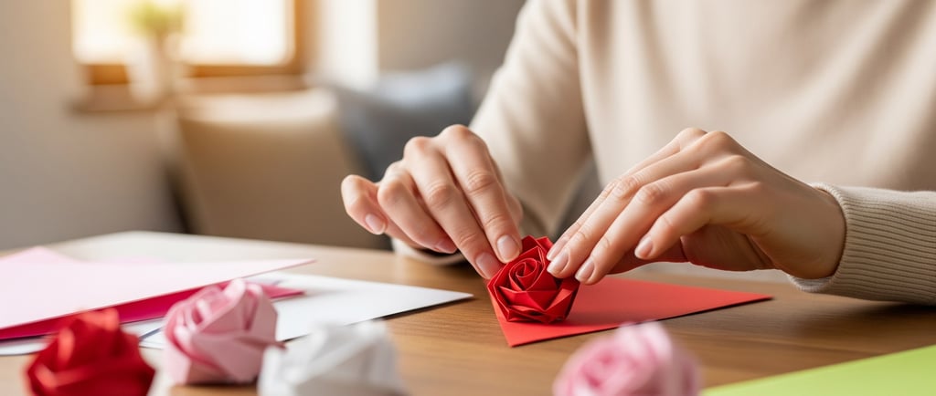 paper red rose being folded