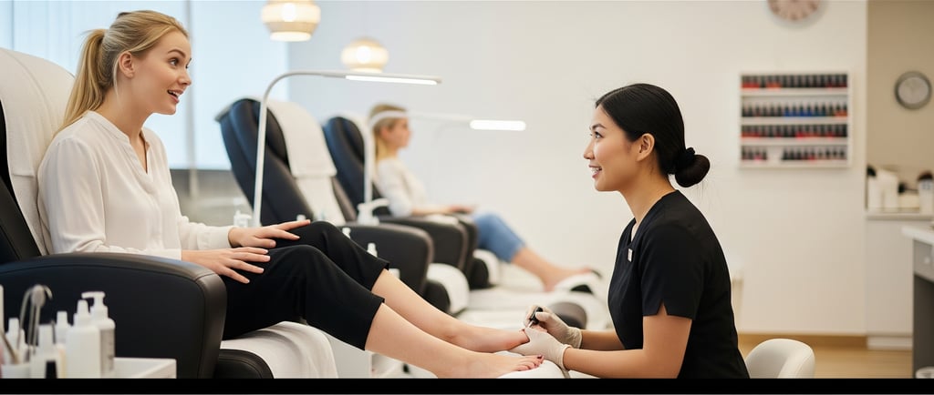 woman at salon getting toe nails painted