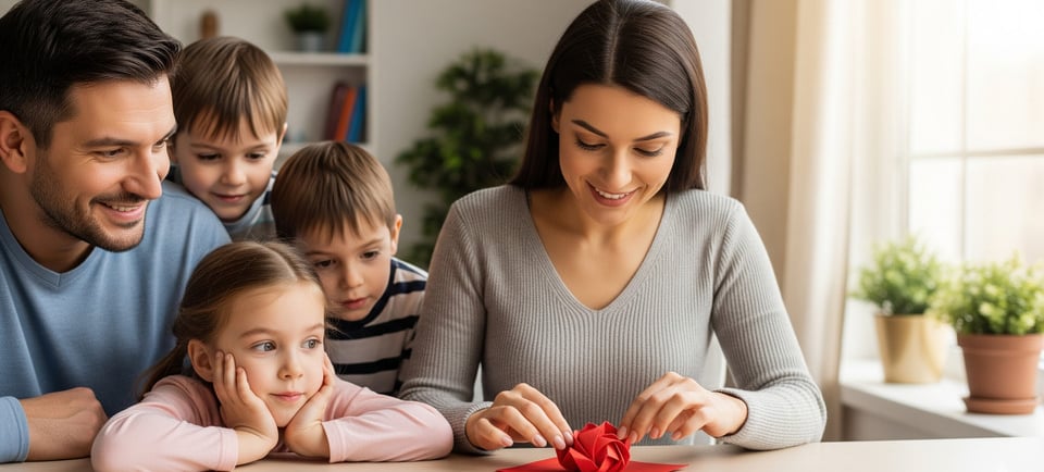 a family of four children playing with origamimimimimimimi