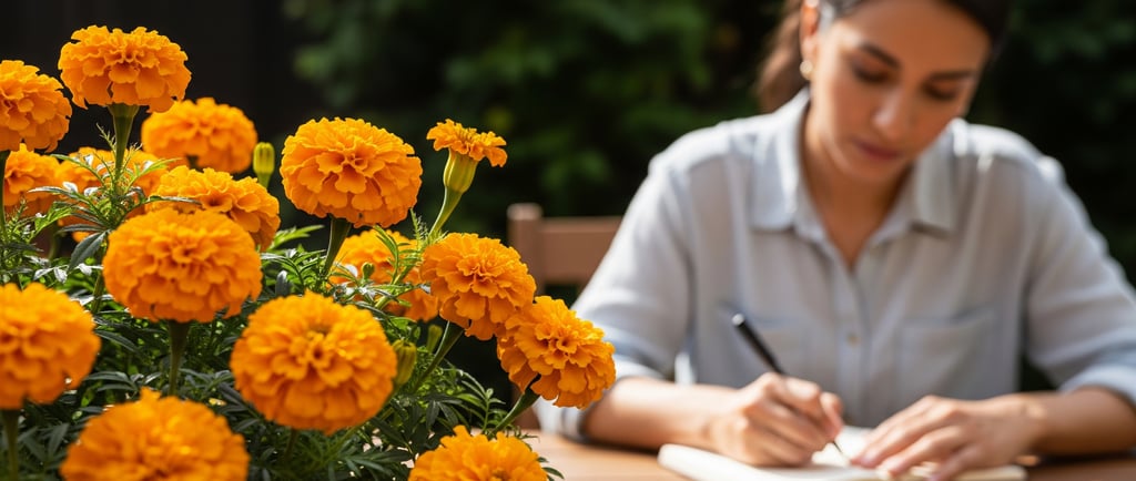 a woman is writing on a notebook while sitting at a table