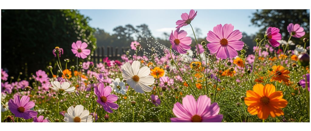 cosmos flowers growing in summer sun