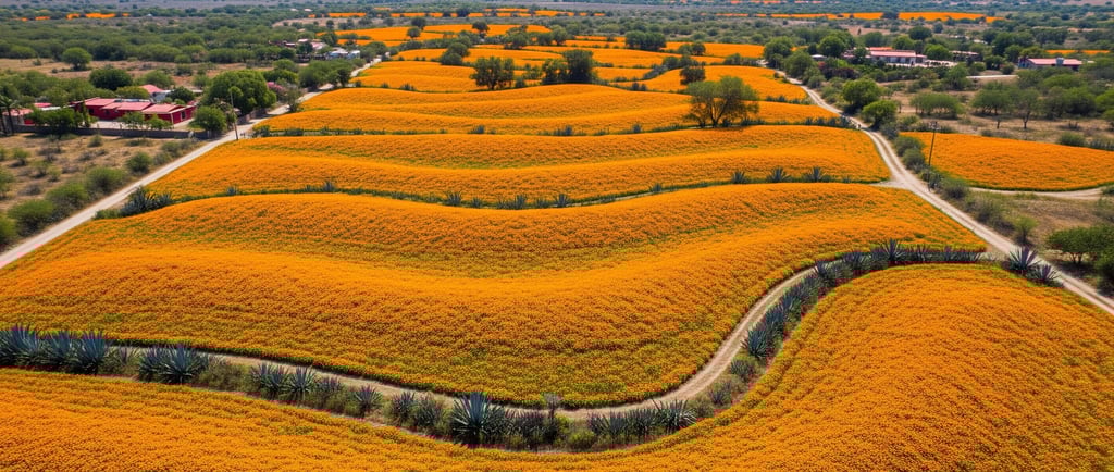 a field of yellow flowers in the middle of a field
