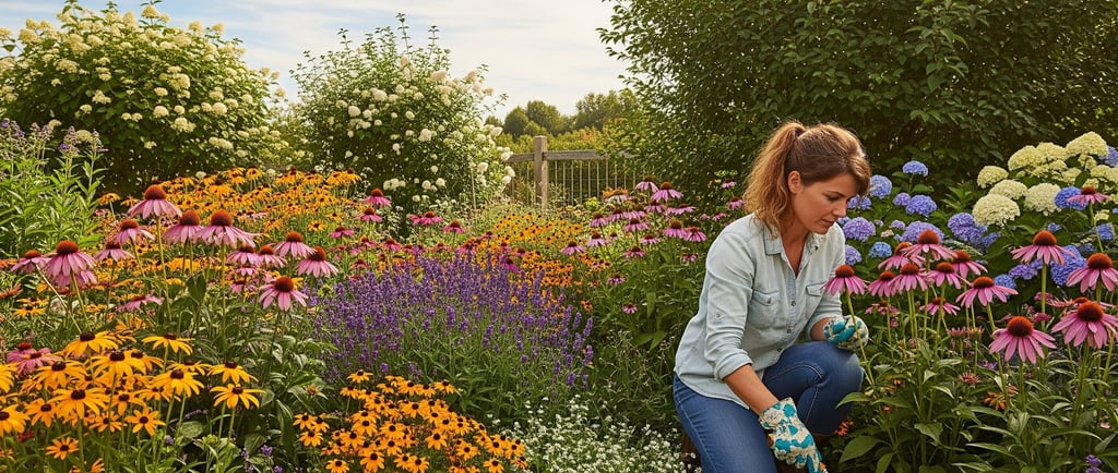 woman planting perennial flowers in the garden